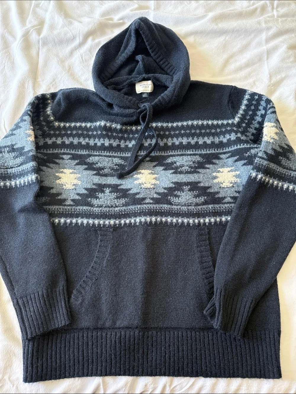 American Eagle Outfitters Navy Hooded Fair Isle Pullover